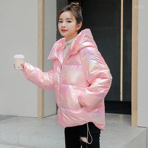 Moda de Parkas Fashion Fashion Casual Parka Puffer Jacket Mulheres coreanas Candy Color Zip Coat Ladies 2022 Winter Gross Pink Out