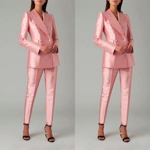 Bright Pink Satin Women Blazer Suits Slim Fit Street Power Leisure Evening Party Jacket Outfit Wedding Wear 2 Pieces