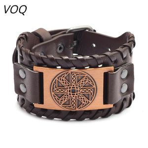 Charm Bracelets Men Punk Wristband Irish Knot Amulet Leather Bracelet Handmade Weave Adjustable Bangle Nordic Viking JewelryCharm
