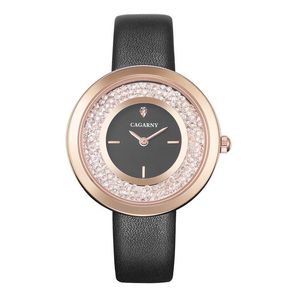 Armbandsur Cagarny Ultra-Thin Crystal Diamond Ladies Armband Watch Quartz Women Watches Leather Fashion Gift Relogio Feminino