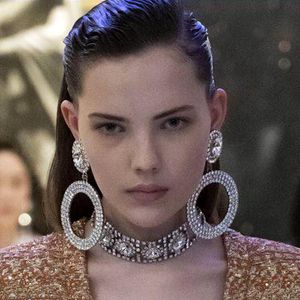 Dangle  Chandelier Shiny Full Rhinestone Pendant Large Hoop Earrings Women's Fashion Jewelry Statement AccessoriesDangle