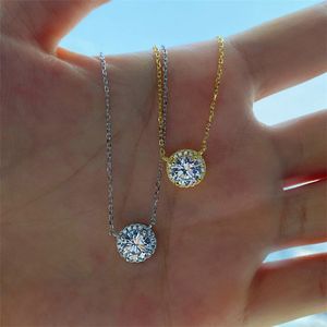 Luxurious jewelry woman one Ct circle 925 sterling silver necklace 5A zirconia gold necklace designer White Diamond Necklaces Choker for Teen Girls With Gift Box