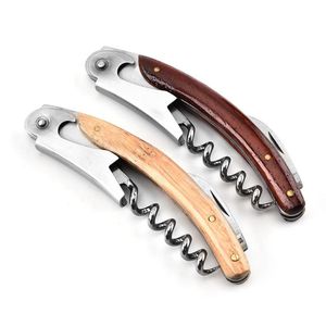 Ancorres de madeira sem deslizamento Corkscrew abridores Pull Toque Double Hinged Wine abridor de vinho de cerveja de cerveja de metal abridor de garçons-garçone