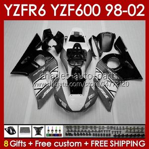 Estrutura do corpo para Yamaha YZF-600 YZF R6 R 6 600CC YZFR6 1998 1999 00 01 02 Bodywork 145No.216 YZF 600 CC Cowling YZF-R6 98-02 YZF600 98 99 2000 2001 2002 Kit de carenagem Gray Black