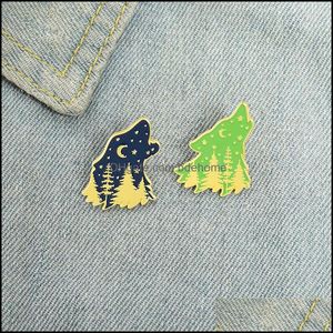 Pins Brooches Jewelry Two Color Wolfhead Tree Alloy Shirt Anti Light Buckle Pins Wholesale Women Men Moon Star Paint Clothes Cowboy Badge D