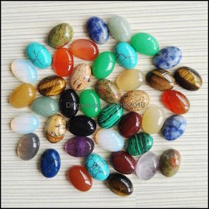 Konst och hantverk Arts Gifts Home Garden 10x14mm Natural Stone Oval Cabochon Loose Beads Rose Quartz Turquoise Stones Face F DH9NL