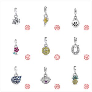 S925 Fashion Sterling Silver Logo Sikes Designer Diy Ladies Jóias Presente Acessórios para Bracelete Charms Colar Smiley Diamond Pingente Original Fit Pandora