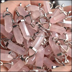 Sztuka i rzemiosło Kamień naturalny Rose Quartz Shape Charms Point Chakra Wisiorki do wyrobu biżuterii Sprzedaż hurtowa Drop Deliv Sports2010 Dhmrz