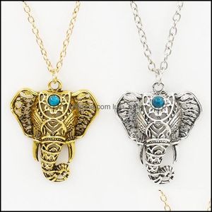 Pendant Necklaces Boho Antique Pendants Ethnic Turquoise Elephant Choker Necklace Chain Drop Delivery 202 Baby Ds9