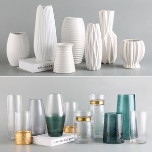 Vases Tabletop For Flowers Ceramic Terrarium Glass Containers Modern Nordic Tall Flower Vase Home Decoration White VaseVases