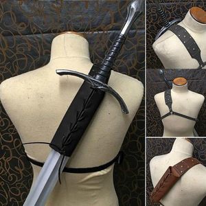 Cinturones espada medieval hombrina espalda vaina brote de rana larp garrior disfraz de cuero hebilla de cuero funda