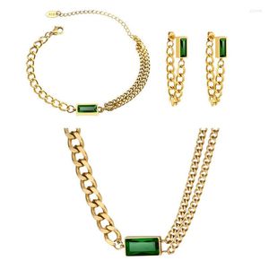 Orecchini Collana Geometrica Quadrata Zircone Intarsiato Per Donna Uomo Vintage Collane Di Cristallo Verde Bracciali Gioielli Di LussoOrecchini