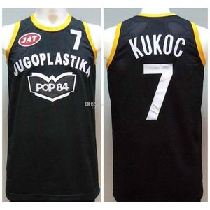 Nikivip Toni Kukoc # 7 JUGOPLASTIKA POP 84 YUGOSLAVIA Maglie da basket retrò nere Mens cucite personalizzate Qualsiasi numero Nome