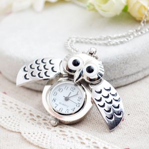 Owl Pocket Watch Necklace Quartz Watch Key Chain Watch Bronze Antique Pendant Halsband Skickat A174