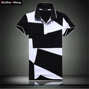 Casual POLO shirt male summer fashion men's black and white stitching cotton short polo-sleeved polo shirt Slim men 5XL 6XL 220402