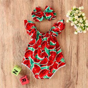 طفل جديد طفل الأطفال حديثي الولادة الفتيات الفتيات البطيخ المطبوع bodysuit sunsuit بذلة ملابس غير رسمية GC1350