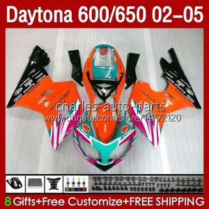 Fairings Kit för Daytona 650 600 cc 02 03 04 05 karosseri 132no.80 Cowling Daytona 600 Daytona650 Orange Cyan 2002 2003 2004 2005 Daytona600 02-05 ABS motorcykelkropp