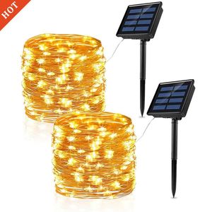 Stringhe LED 7/12 / 22M Fata Ghirlanda String Lights Luce solare Esterna Impermeabile Decorazioni natalizie per la decorazione della lampada da giardino per festeLED