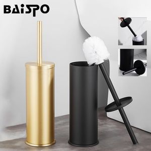 Baispo Golden rostfritt stål toalettborste med locket mjukt huvud Hållbart vertikalt rengöringsverktyg Badåtillbehör 220511