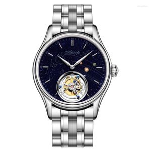 Wristwatches Aesop Skeleton Manual Tourbillon Mechanical Mens Watch Sapphire Stainless Steel Rotating Blue Sandstone Luxury 7025Wristwatches