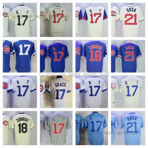 17 Kris Vintage Beyzbol Forması 21 Sammy Sosa 18 Ben Zobrist Grace Dikişli Gömlek Erkek Kadın Gençlik Beden S-XXXL