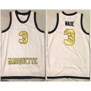 Nikivip Marquette Golden Eagles College Dwyane Wade #3 Beyaz Retro Basketbol Forması Erkek Dikişli Özel Herhangi Bir Sayı İsim Formaları