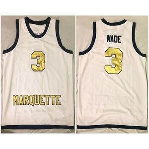 Nikivip Marquette Golden Eagles College Dwyane Wade #3 Jersey de basquete retro branca Jersey Mens costume