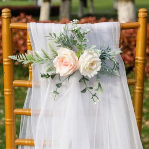 Wholesale wedding chair flowers resale online - Party Decoration Wedding Chair Decorations Back Flowers For Ceremony Decor With Artificial