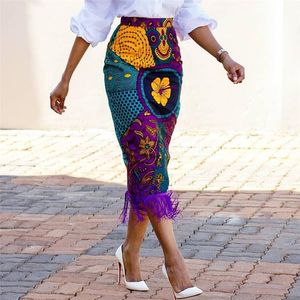 Etek kadınlar sonbahar baskı etek vintage floral Afrika moda yüksek bel püskül şık mütevazı zarif retro juplar falads damla