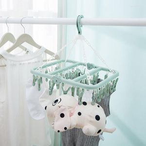 Hangers & Racks 32 Clips Folding Clothes Dryer Hanger Children Adults Windproof Socks Underwear Plastic Drying