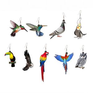 Akrylfågel dinglar dropp örhängen tecknad duva örn uggla papegoja kolibri örhänge för kvinnor flickor mode djur hänge öron charms smycken tillbehör gåvor