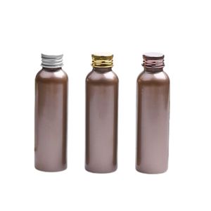 Förpackning tom plastflaska rund axel husdjur guld silver rosguld skruvlock med inner plugg påfyllningsbar bärbar kosmetisk förpackningsbehållare 120 ml