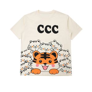 Magliette da uomo in puro cotone di alta qualità Moda Cute Cartoon Tiger Print Tees Maglietta da donna nera albicocca Camicia estiva Taglia asiatica S-XL