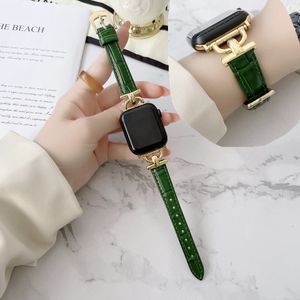 Luxury Slim Strap Gold Buckle For Apple Watch Band 45mm 42mm 38mm 40mm 44mm Iwatch 3 4 5 7 41mm Bands Metal Connector Brown Green Real Cow Leather Ladies Women Girls