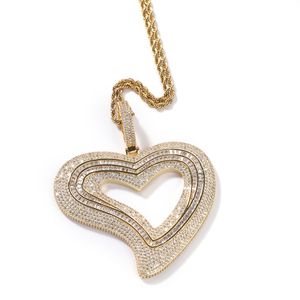 Hiphop Womens Pendant Necklace 24inch Stainless Steel Chain Gold Plating 3A Cubic Zirconia Irregular Large Heart Pendants Necklaces for Men Women Hip Hop Necklace
