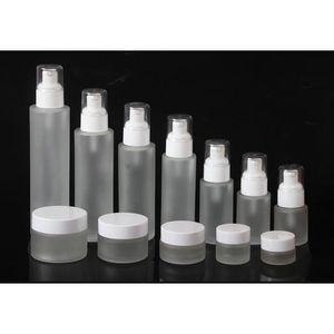 Frosted Glass Cosmetic Lotion Pump Bottle Refillable Liquid Perfume Spray Bottles