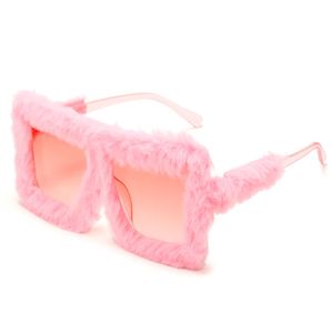 Негабаритные мягкие меховые бархатные солнцезащитные очки для женщин Большой квадратный плюш модный бренд солнце