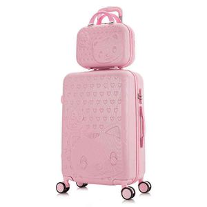 ''''travel Suitcase On Wheels Trolley Luggage Set Cartoon Cat Rolling Women Carrying Our Cabin Case J220708 J220708