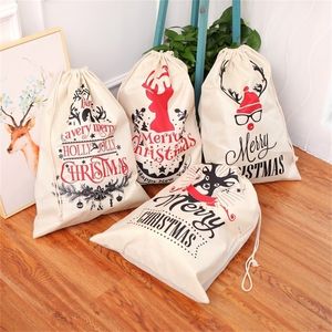 Ouyxr 1pc Large Natal Papai Noel Sack Deer Latraging Canvas Bag Santa Bag do Ano Novo Decorações de Natal para Meias Home Bolsa de Presente 201006