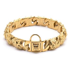 Pitbull Designer Gold Chain Gold Matel Dog Collar Pet Stainless Aço de colar de bulldog de bulldog personalizado LJ201109