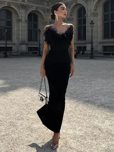 Casual Kleider Elegante Feder Trägerloses Formales Abendkleid Schwarz Weiß Frauen Outfit 2022 Herbst Hohe Taille Bodycon Lange Party Cocktail dres