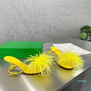 2022 summer ostrich feather shuttlecock flat sandals real leather shoes with clear logo and seven colors of orange handbag