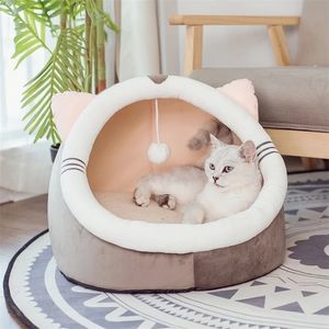 Sıcak Rahat Pet Yatak Köpek Kedi Yatakları Ev Kış Uyku Tulumu Taşınabilir Kapalı Yuva Kukla Çadır Çıkarılabilir Yastık Katlanabilir 220323