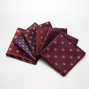 Bow Ties Sitonjwly Men's Handkerchief 23 23cm Pocket Square Wine Red Striped Printed Hankies Polyester Hanky Business Chest TowelBow Eme