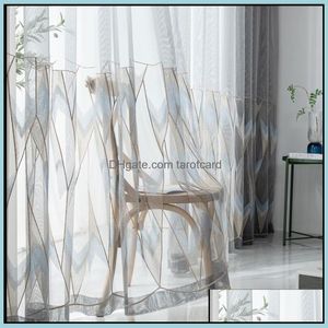 Sheer Cortinas Cinza Geométrico Janela Bordado Cortina Estilo Nórdico Simples Modern Sala de estar Estudo Quarto Transatamentos Drop Delive