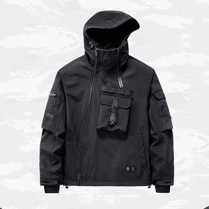 Men's Jackets Oversized Black Techwear Hip Hop Hooded Streetwear Cargo Harakuju Outwear Coats For Male PatchworkMen's