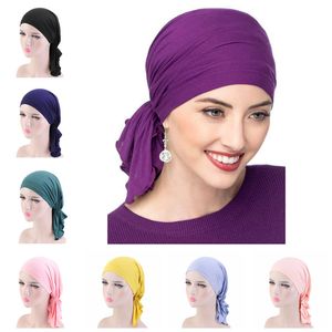 Solid Color Baotou Cap Elastic Modal Turban Ruffled Head Wrap Pirate Hat Outdoor Sport Wrapped Pannband Kvinnor Girls Chemo Bandanas Protect Hair Ins