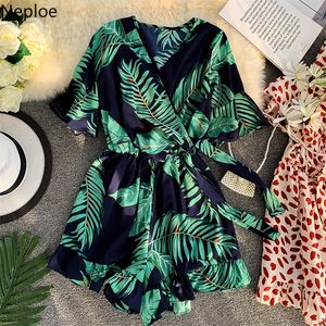 Nepole Plant Print Dreating Women Levesuits Casual V Pesh Flare Sleeve Playsuit 2020 Summer Ruffles Short Beach Jumpsuit 43084 T200704