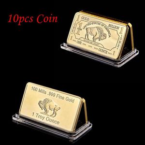 10pcs iAmerican OX Buffalo Real Gold Plated Craft Souvenir Bullion Bar Coin Wide Life Animal311i