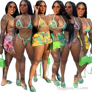 Costumi da bagno estivi da donna sexy Set bikini a 3 pezzi Abiti stampati alla moda Reggiseno sportivo sexy + pantaloncini Costume da bagno Abbigliamento da spiaggia per il tempo libero